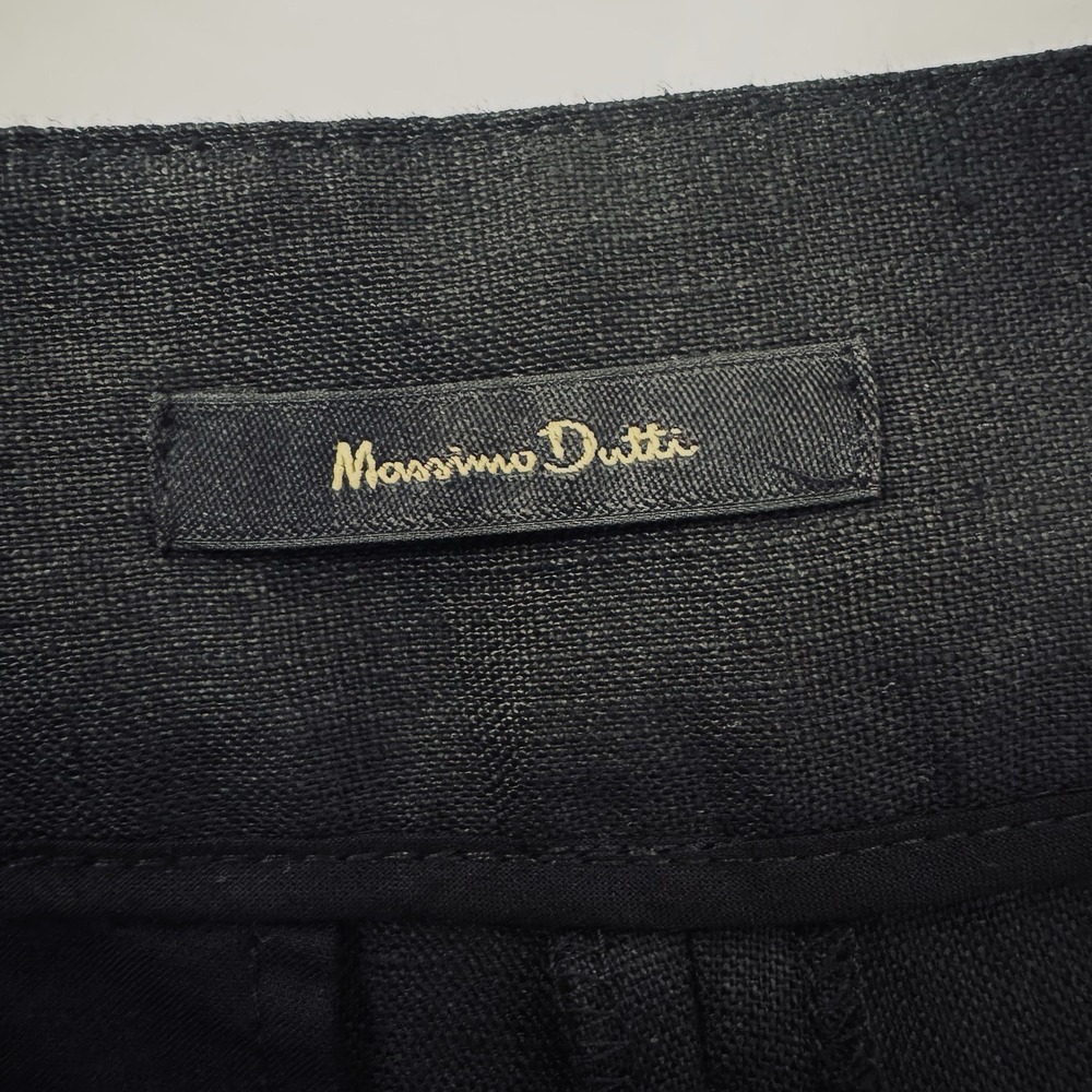 NWOT Massimo Dutti Black 100 Linen Cropped Wide Leg Trousers 8 Flat Zip Pants - Picture 5 of 8